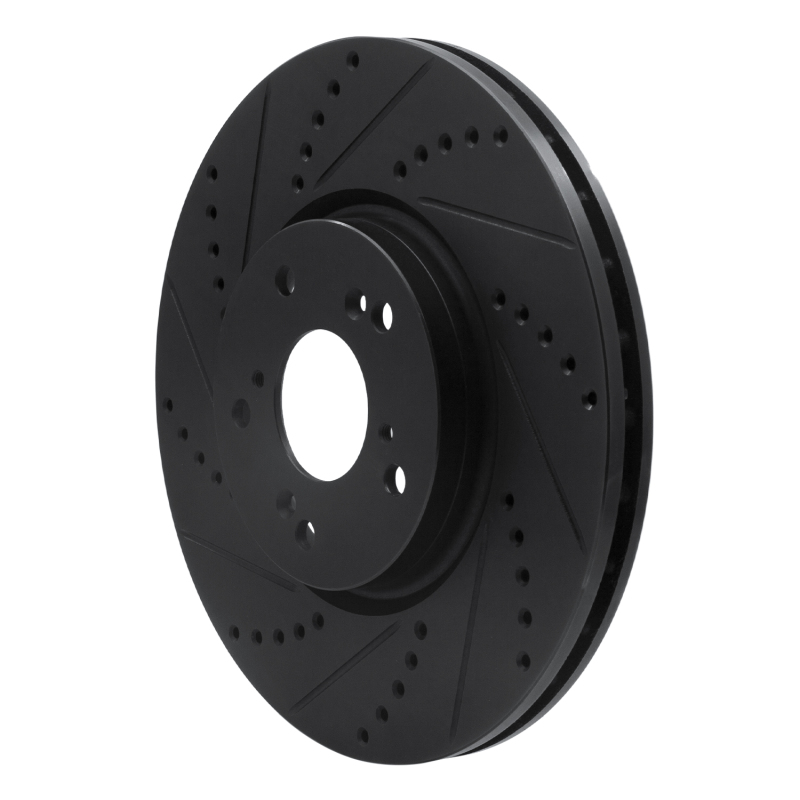 Acura TL Brake Rotor (1) - Front Left - R1 Concepts - Drilled & Slotted - Black - `04-`08
